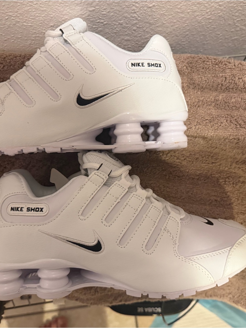White Shox Athletic Sneakers with Black Swoosh